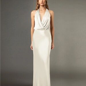 Michelle Mason HALTER DRAPED GOWN - IVORY